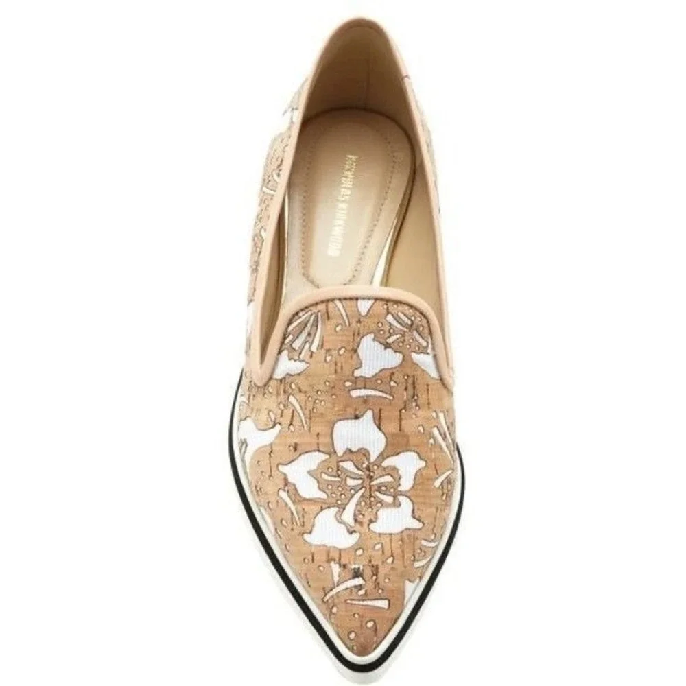Nicholas Kirkwood floral motif slip on sneakers flats loafers‎ cork canvas sz 37